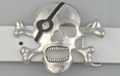 chrome skull and crossbones belt buckle with rhinestone embedded eye patch