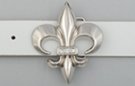chrome and rhinestone fleur-de-lis belt buckle