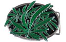 green marijuana leaf black and chrome buckle