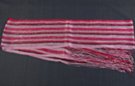 maroon, pink and mauve slim scarf, loose weave with foil thread, 4" wide and 66" long plus 9" fringe at ends