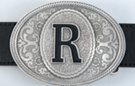 oval pewter western initial buckle