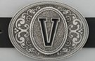 oval pewter western initial buckle