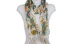 storm blue, pink and gold bramble rose print scarf