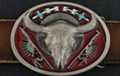 radiant buffalo skull and peace pipes oval western belt buckle