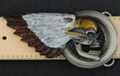 eagle, skull and wheel painted pewter western belt buckle