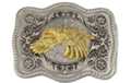 western belt buckle, gold flying eagle on chrome
