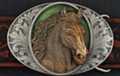 golden horse portrait oval western belt buckle