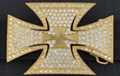 big rhinestone and gold Maltese cross belt buckle