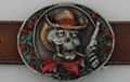 rootin-tootin cowboy skull enameled pewter western belt buckle
